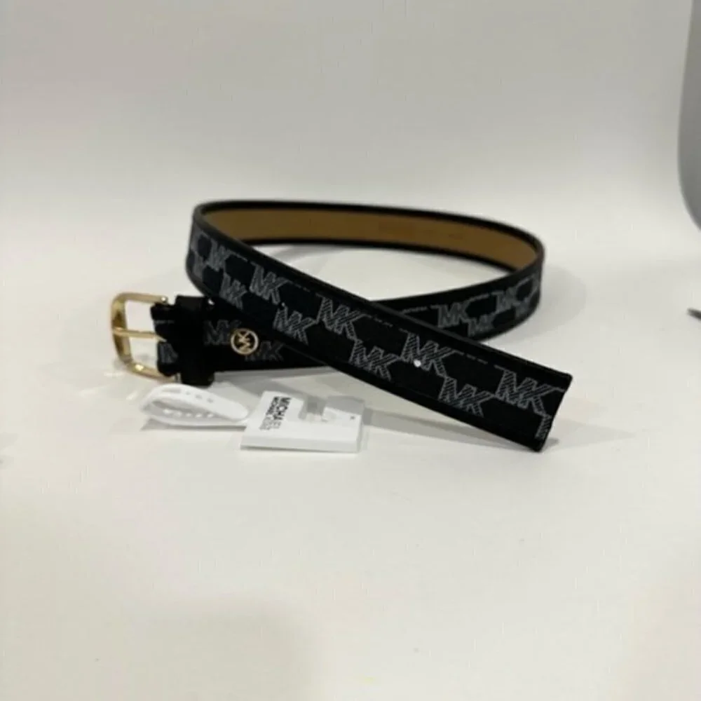 Michael Kors Signature MK print Black Cotton Waist Belt size Medium